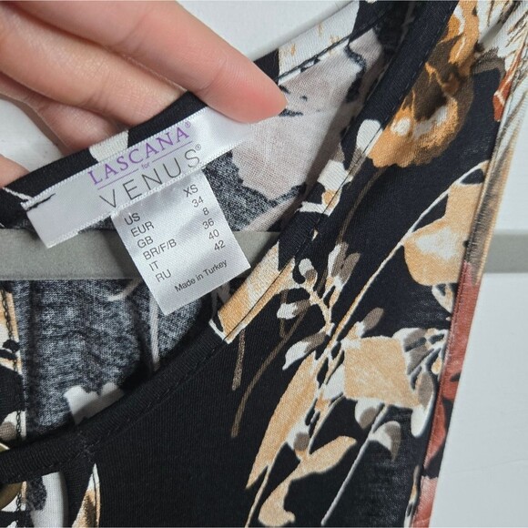 Lascana for Venus Tropical Dark Floral Summer Dress Keyhole Fit & Flare Size XS - Picture 4 of 9